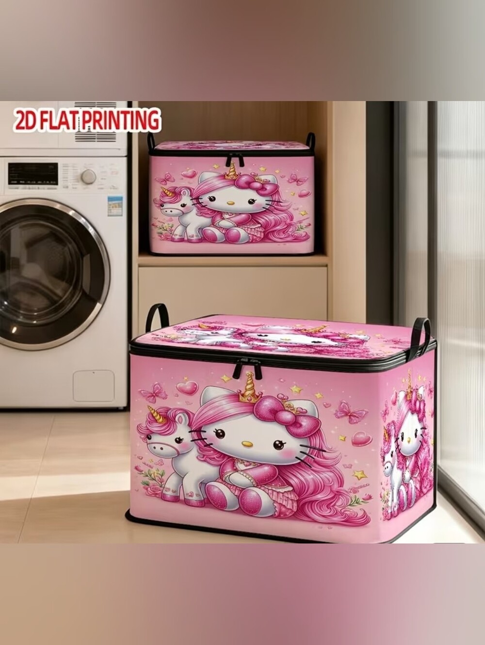 Pink Hello Kitty Unicorn Print Storage Bag - Decorative Toy & Laundry Organizer